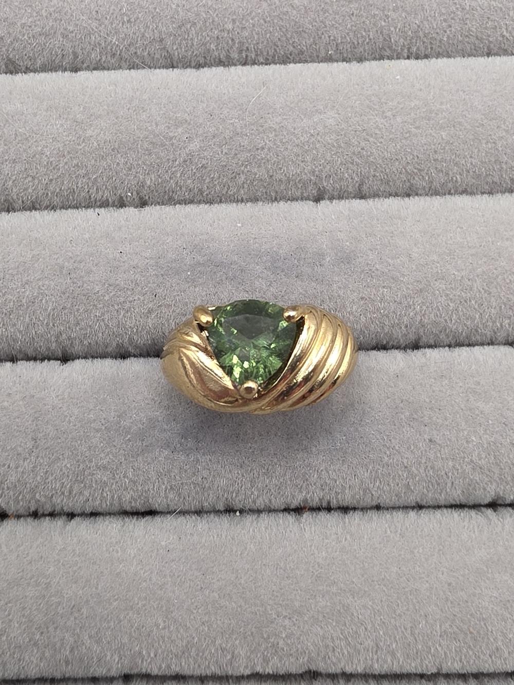 Gold Tone Ring Size 6 with Heart-Shaped Green Gem